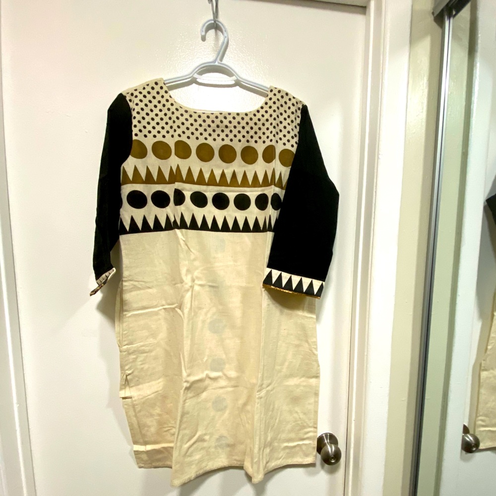 Khadi tunic with golden print